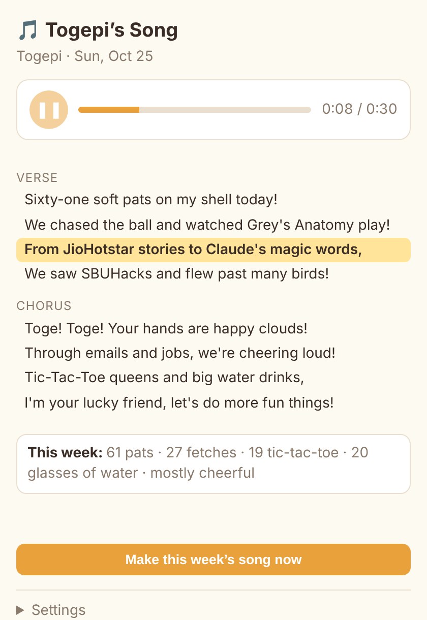 Togepi’s song window: the verse about the week, the line being sung lit up.